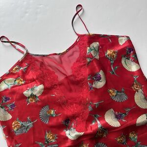 Vintage Delicates Chemise Slip Nightie Satin Lace Fans Red Womens Size Large